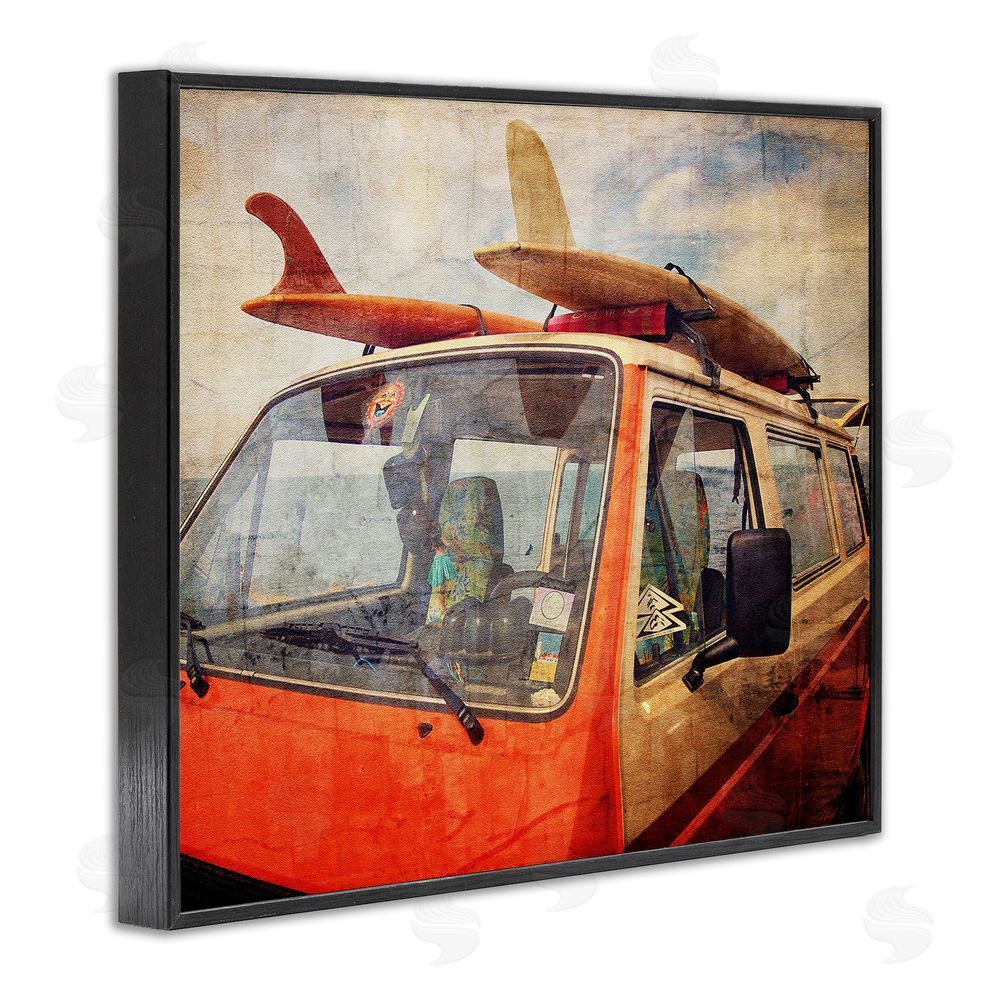 Grotto Studios Surf Bus Vintage Distressed Black Framed Giclee Wall Art Print