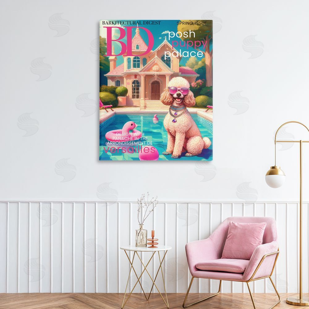 Grotto Studios Poodle Magazine Parody Stretched Canvas Wall Art in Room