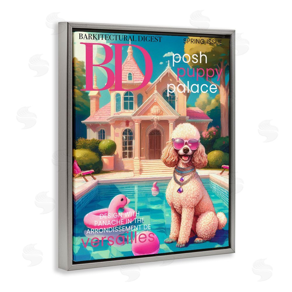 Grotto Studios Poodle Magazine Parody Gray Floating Frame Canvas Wall Art Print
