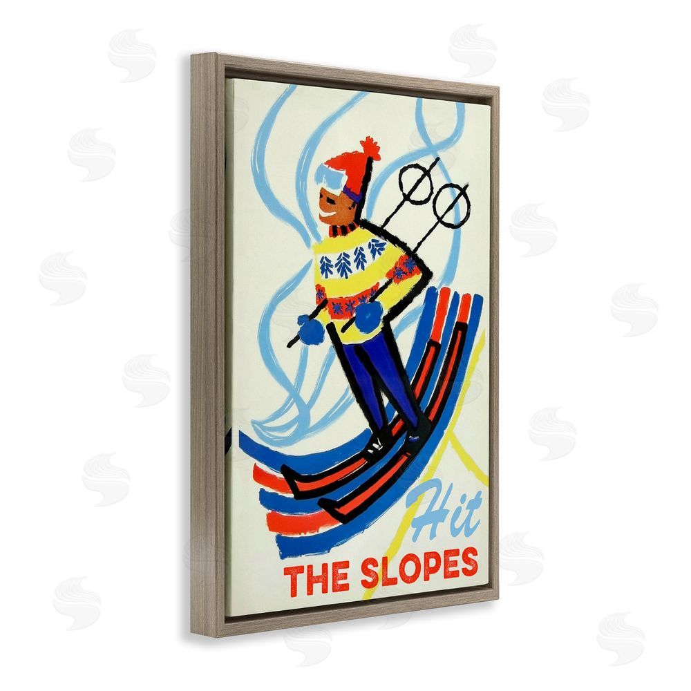 Grotto Studios Vintage Hit The Slopes Brown Floating Frame Canvas Wall Art Print
