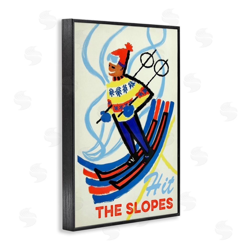 Grotto Studios Vintage Hit The Slopes Black Framed Giclee Wall Art Print