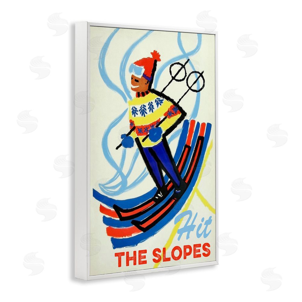 Grotto Studios Vintage Hit The Slopes White Framed Giclee Wall Art Print