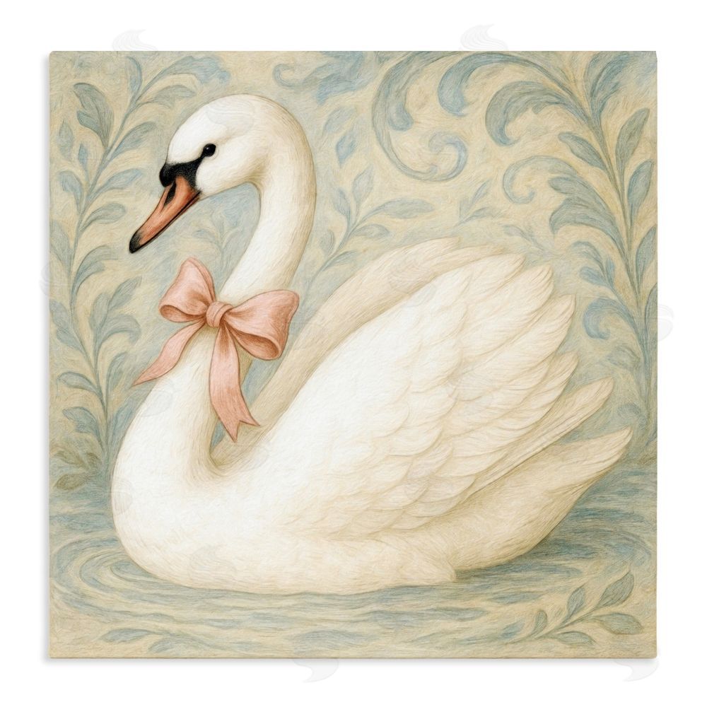 Grotto Studios Vintage Leaves Swan Stretched Canvas Wall Art Print
