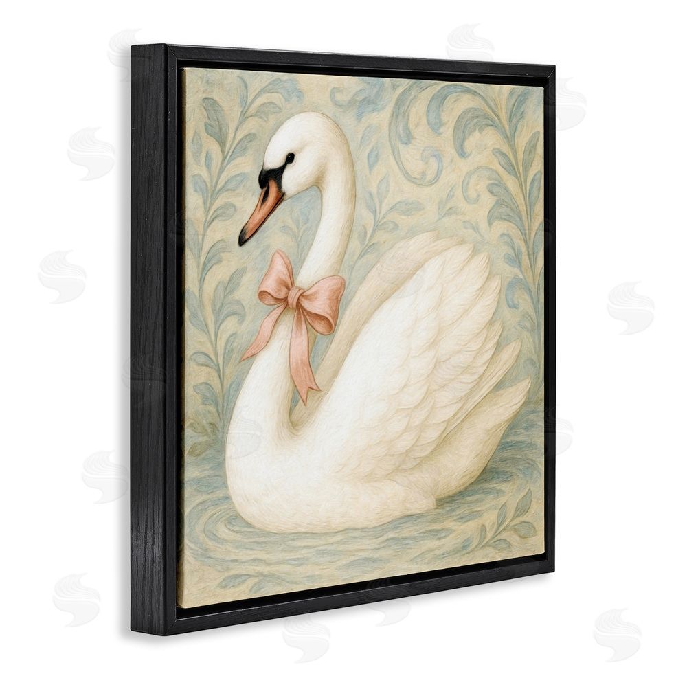 Grotto Studios Vintage Leaves Swan Black Floating Frame Canvas Wall Art Print