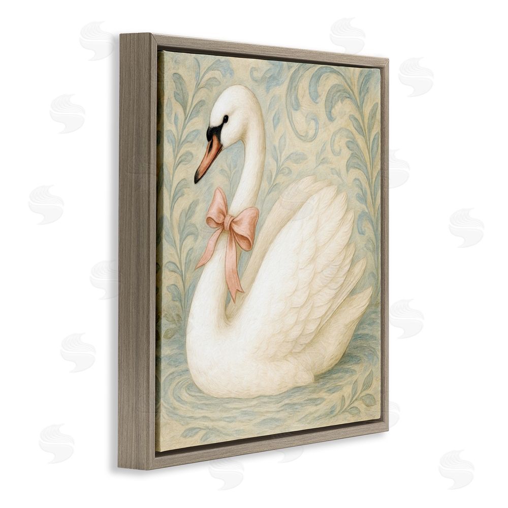 Grotto Studios Vintage Leaves Swan Brown Floating Frame Canvas Wall Art Print