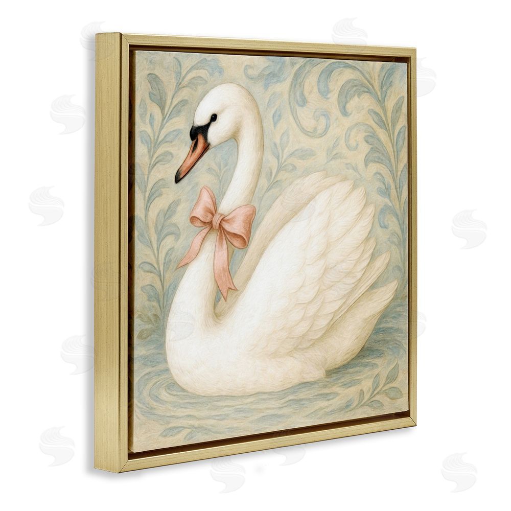 Grotto Studios Vintage Leaves Swan Gold Floating Frame Canvas Wall Art Print