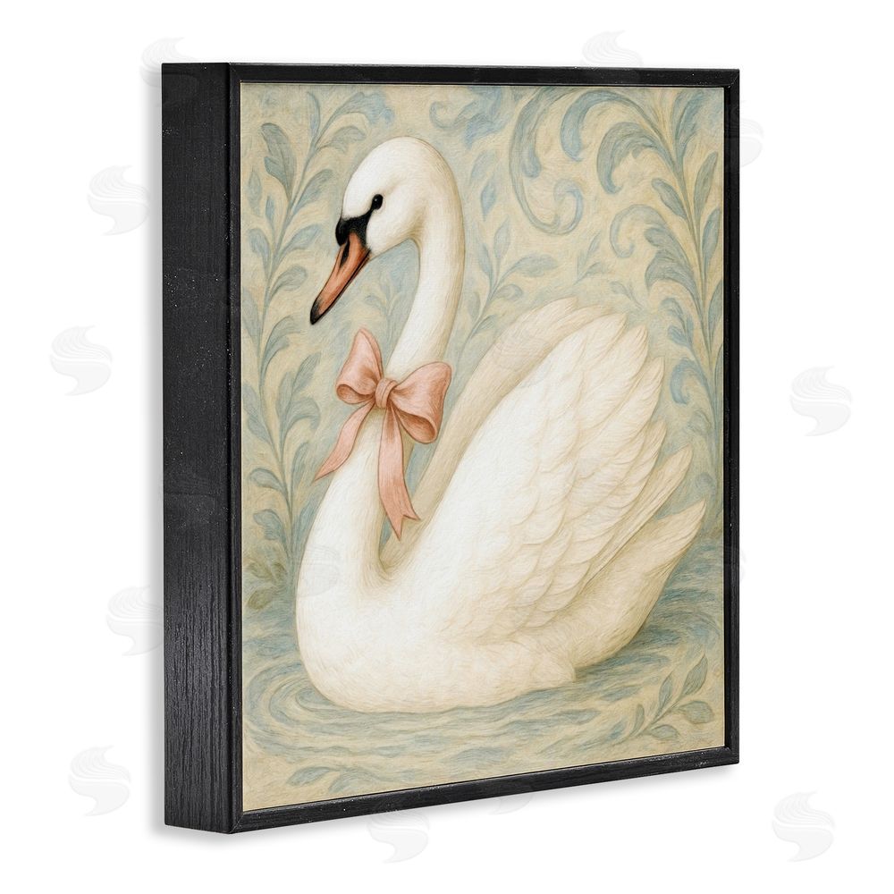 Grotto Studios Vintage Leaves Swan Black Framed Giclee Wall Art Print