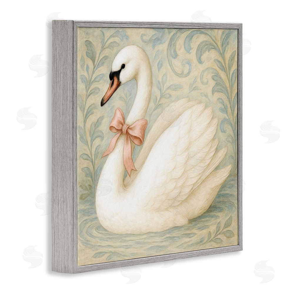 Grotto Studios Vintage Leaves Swan Gray Framed Giclee Wall Art Print