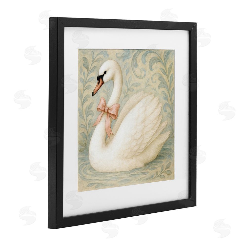 Grotto Studios Vintage Leaves Swan Black Framed Print Under Glass Wall Art