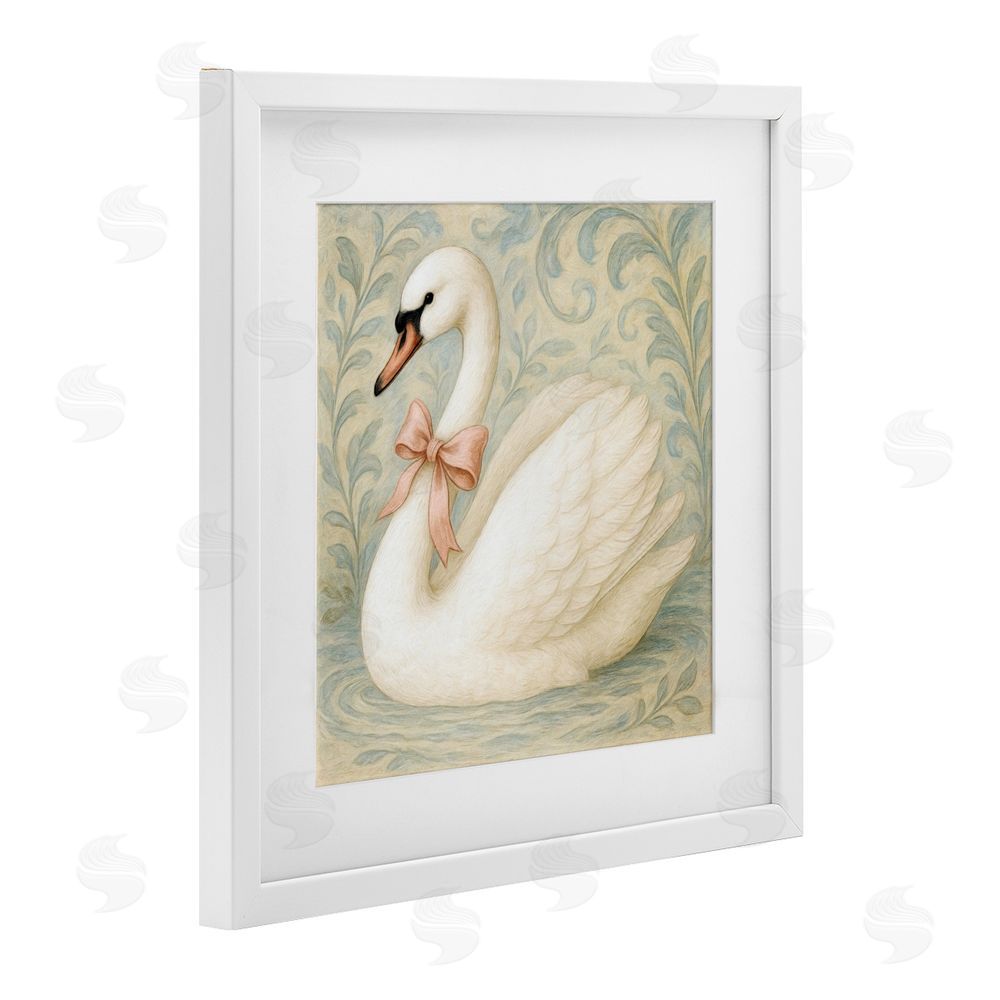 Grotto Studios Vintage Leaves Swan White Framed Print Under Glass Wall Art