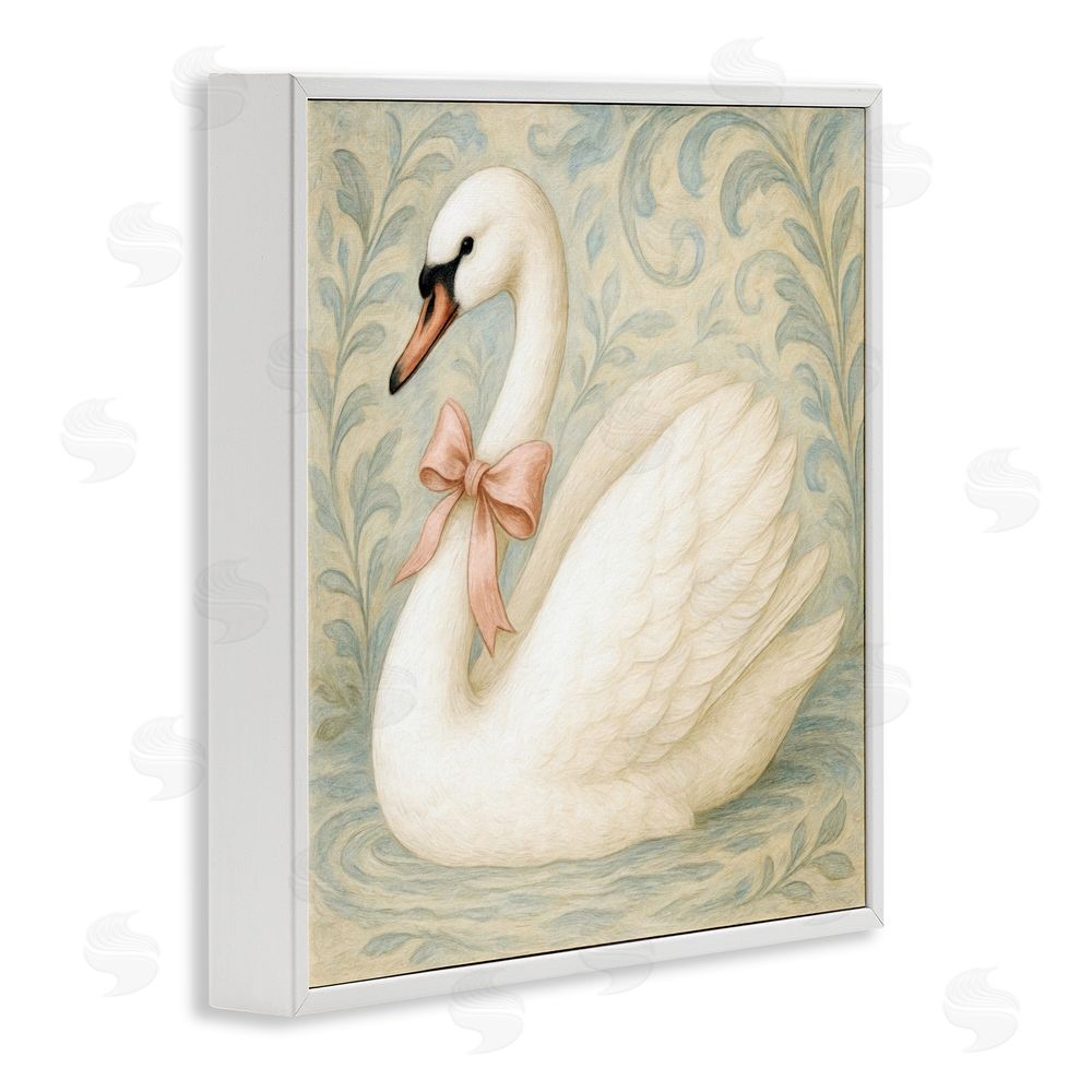 Grotto Studios Vintage Leaves Swan White Framed Giclee Wall Art Print