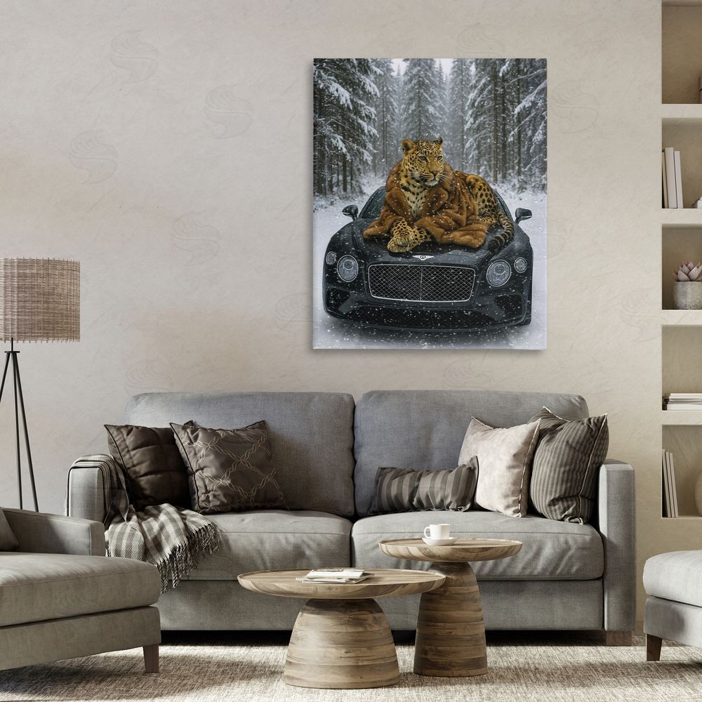 Grotto Studios Luxurious Leopard Winter Woods Stretched Canvas Wall Art in Room