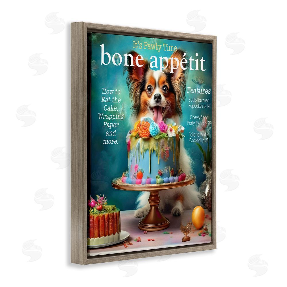 Grotto Studios Bone Appetit Dog Magazine Parody Brown Floating Frame Canvas Wall Art Print