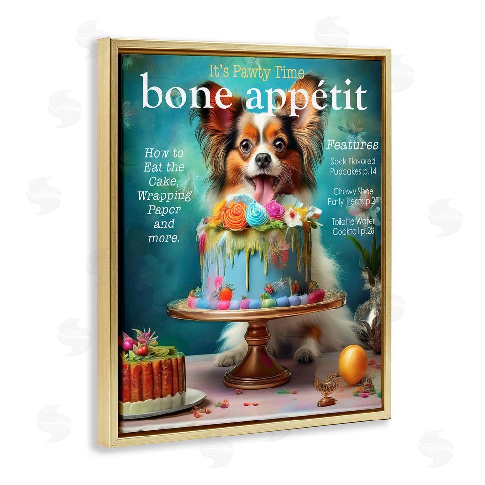 Grotto Studios Bone Appetit Dog Magazine Parody Gold Floating Frame Canvas Wall Art Print