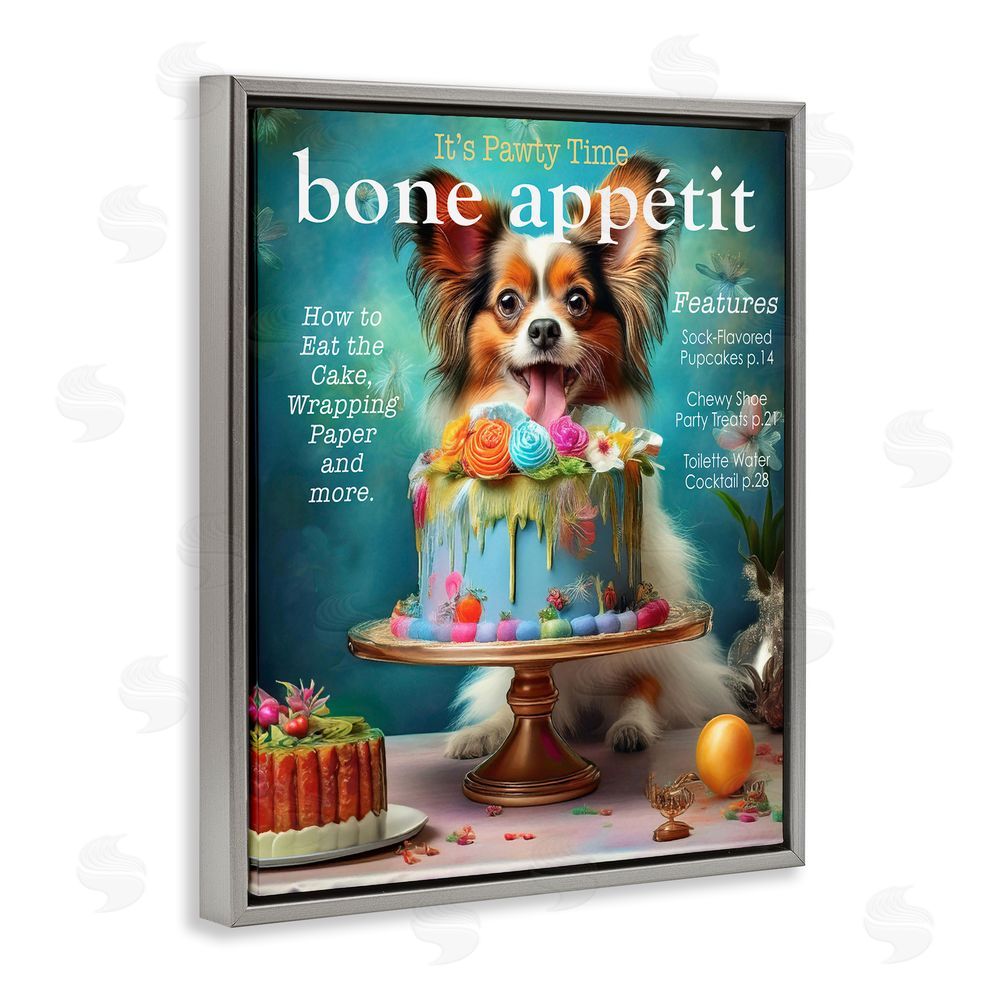 Grotto Studios Bone Appetit Dog Magazine Parody Gray Floating Frame Canvas Wall Art Print