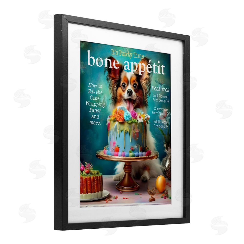 Grotto Studios Bone Appetit Dog Magazine Parody Black Framed Print Under Glass Wall Art