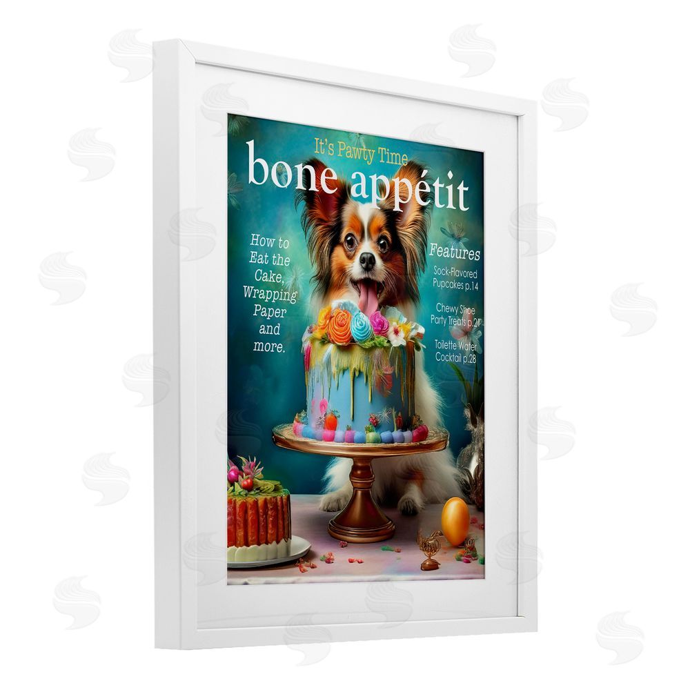 Grotto Studios Bone Appetit Dog Magazine Parody White Framed Print Under Glass Wall Art