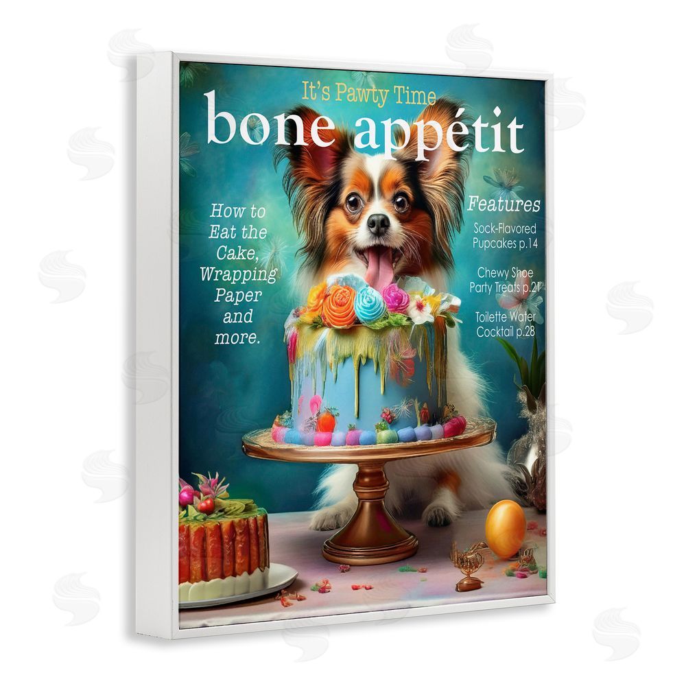 Grotto Studios Bone Appetit Dog Magazine Parody White Framed Giclee Wall Art Print