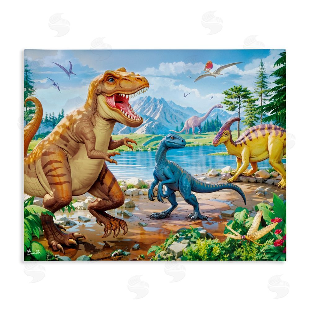 Henriette Chinaglia Lush Jurassic Lakeside Stretched Canvas Wall Art Print