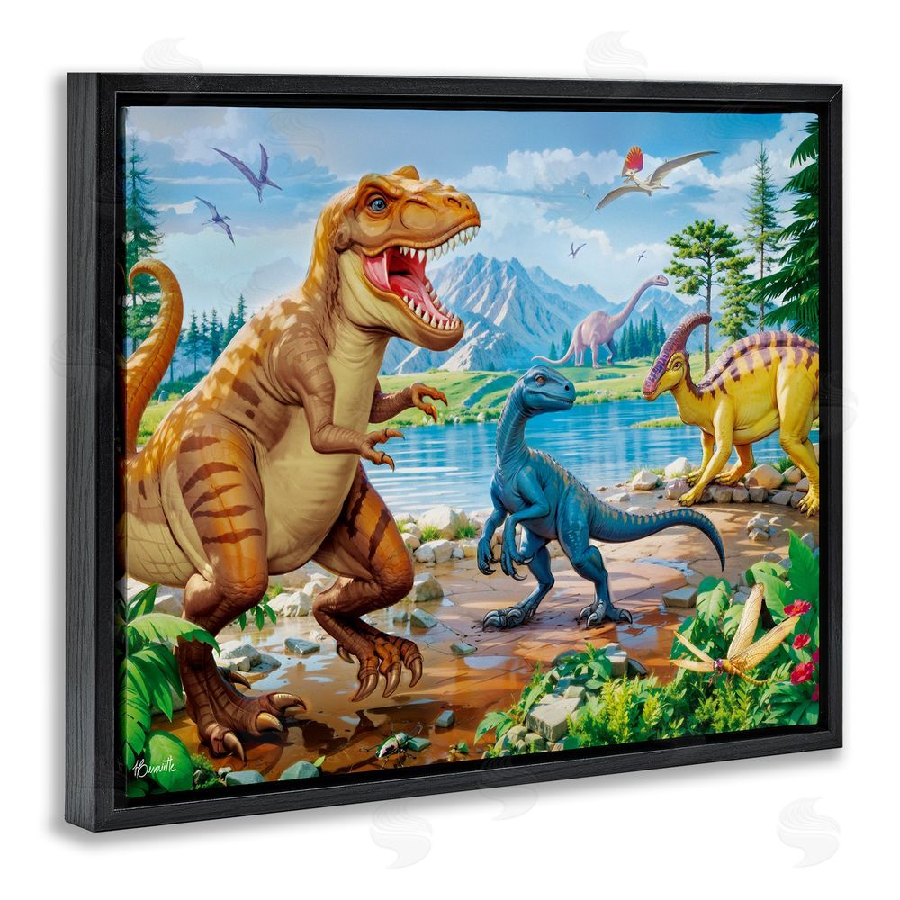 Henriette Chinaglia Lush Jurassic Lakeside Black Floating Frame Canvas Wall Art Print