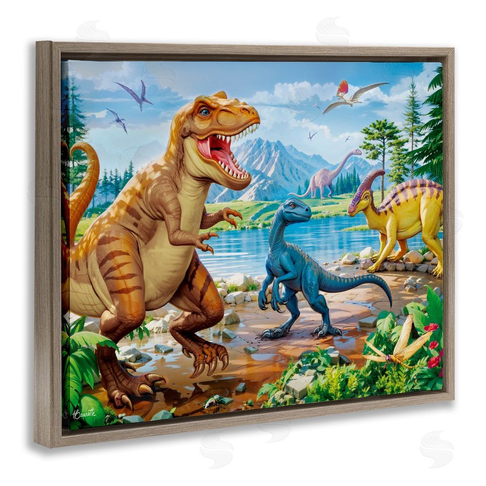Henriette Chinaglia Lush Jurassic Lakeside Brown Floating Frame Canvas Wall Art Print