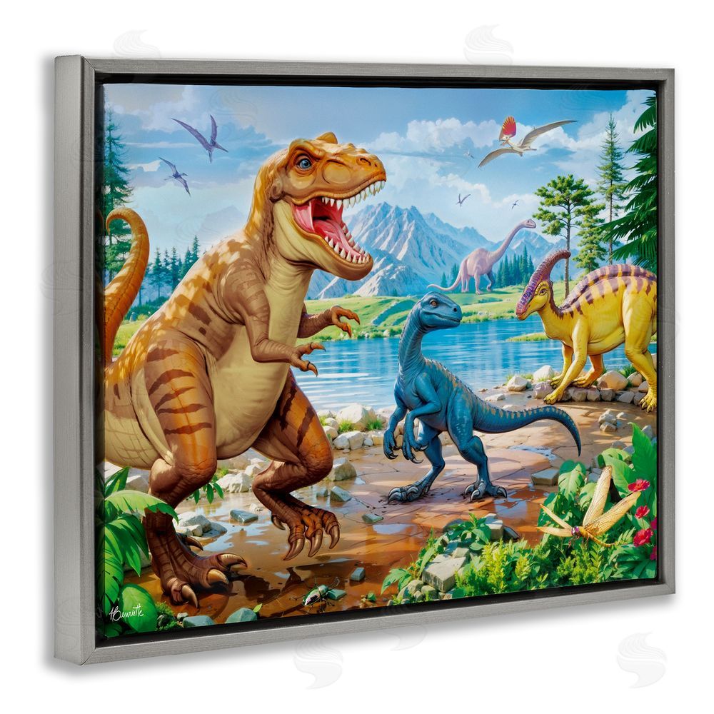 Henriette Chinaglia Lush Jurassic Lakeside Gray Floating Frame Canvas Wall Art Print