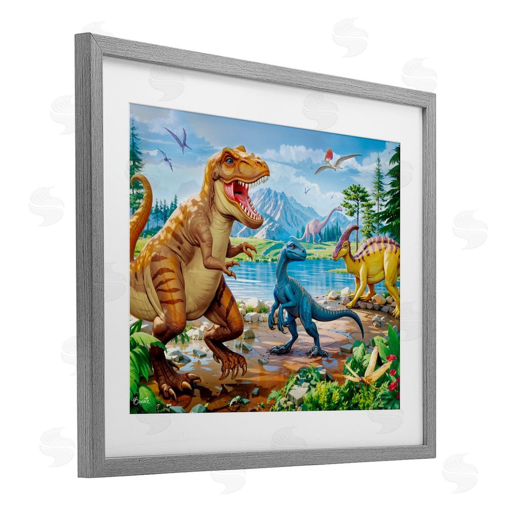Henriette Chinaglia Lush Jurassic Lakeside Gray Framed Print Under Glass Wall Art