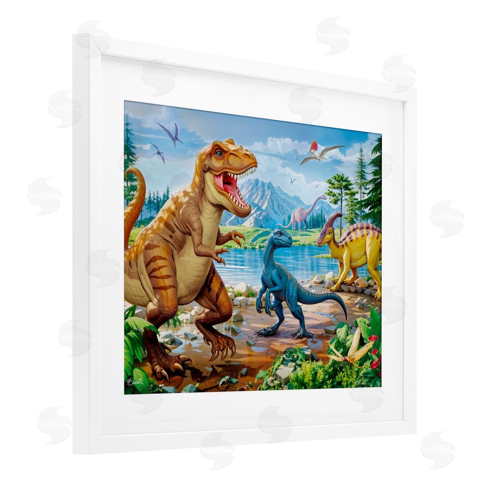 Henriette Chinaglia Lush Jurassic Lakeside White Framed Print Under Glass Wall Art