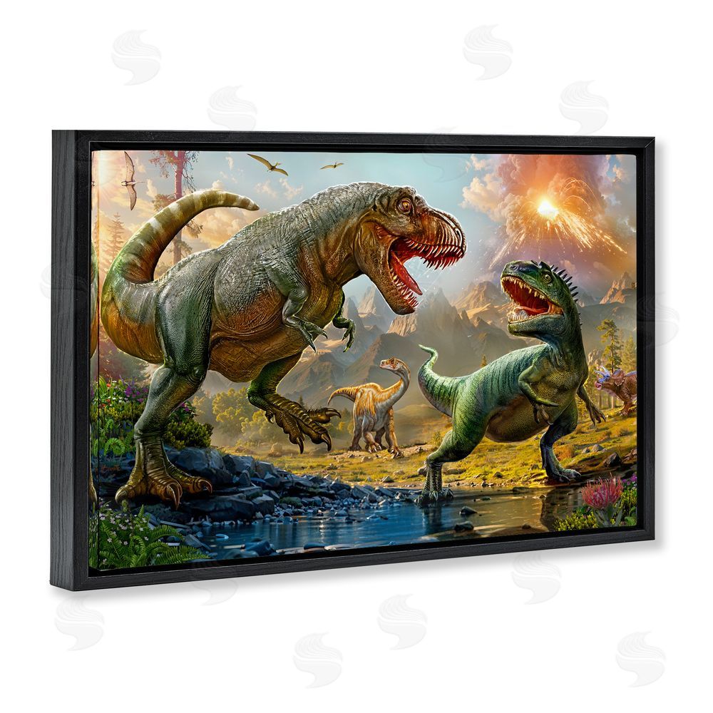 Henriette Chinaglia T-Rex Encounter at Riverbank Black Floating Frame Canvas Wall Art Print