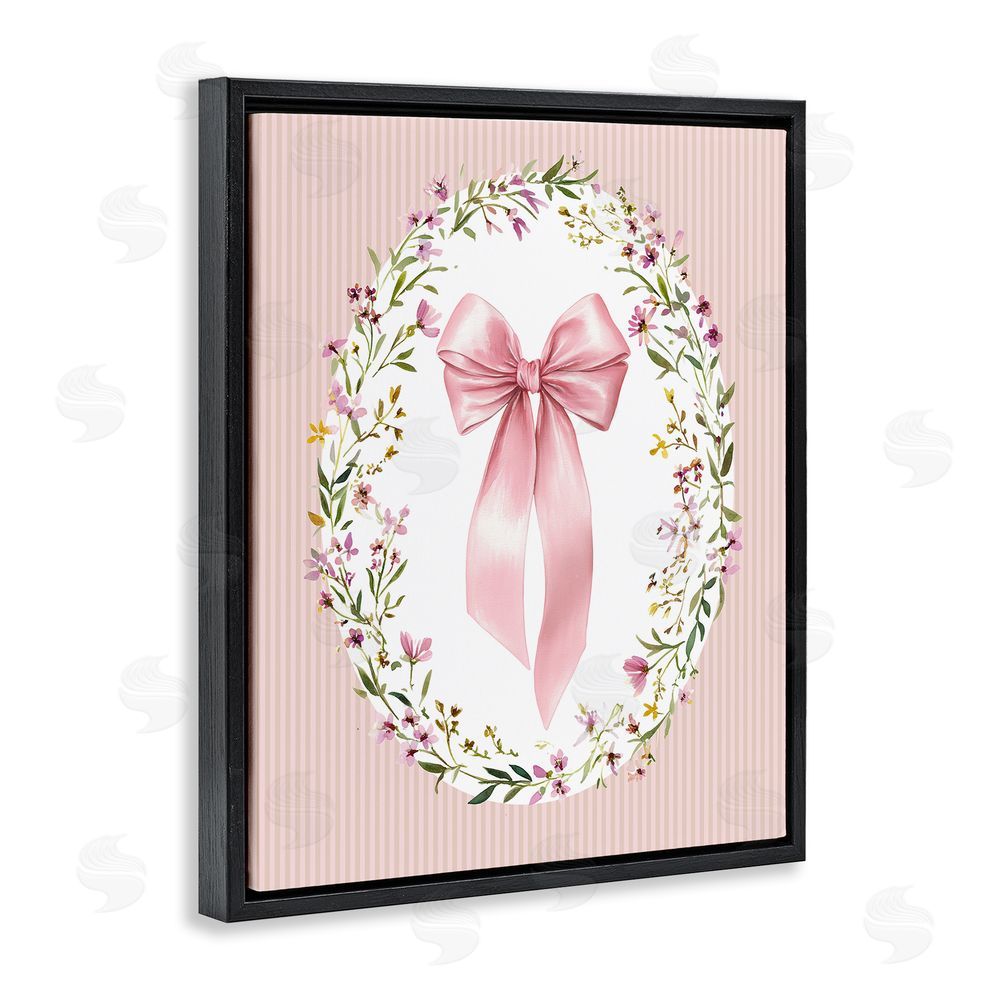 Christine Simpson Art Ribbon with Oval Florals Black Floating Frame Canvas Wall Art Print