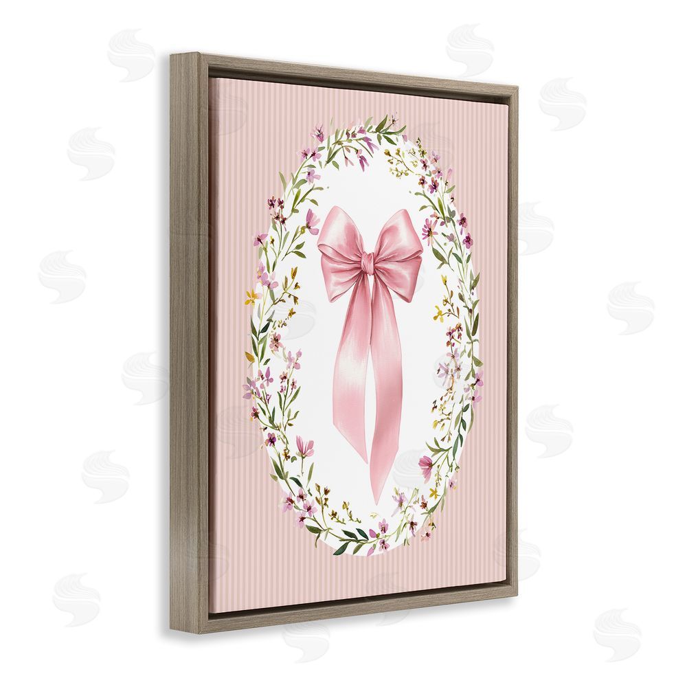 Christine Simpson Art Ribbon with Oval Florals Brown Floating Frame Canvas Wall Art Print