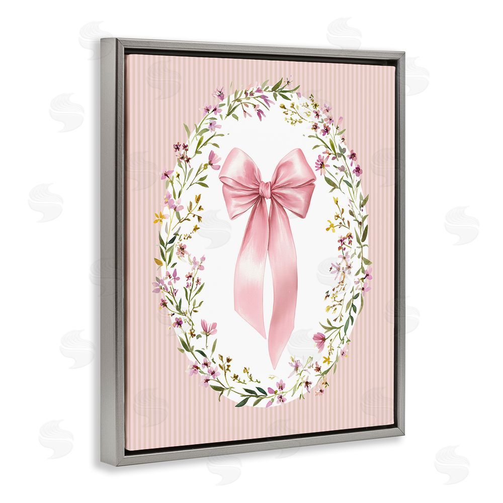 Christine Simpson Art Ribbon with Oval Florals Gray Floating Frame Canvas Wall Art Print