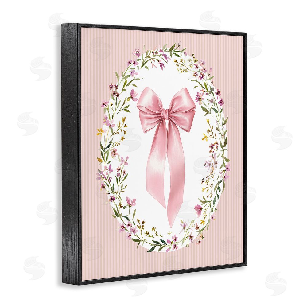 Christine Simpson Art Ribbon with Oval Florals Black Framed Giclee Wall Art Print