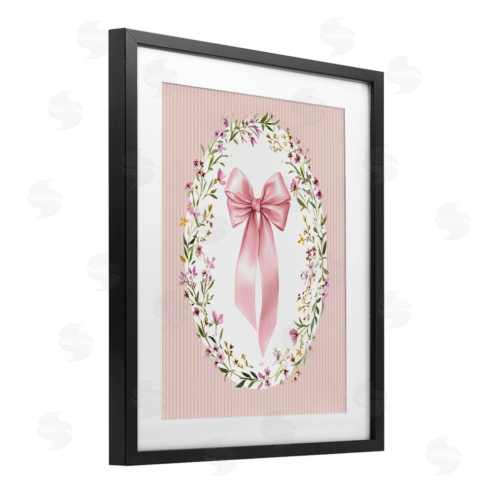 Christine Simpson Art Ribbon with Oval Florals Black Framed Print Under Glass Wall Art