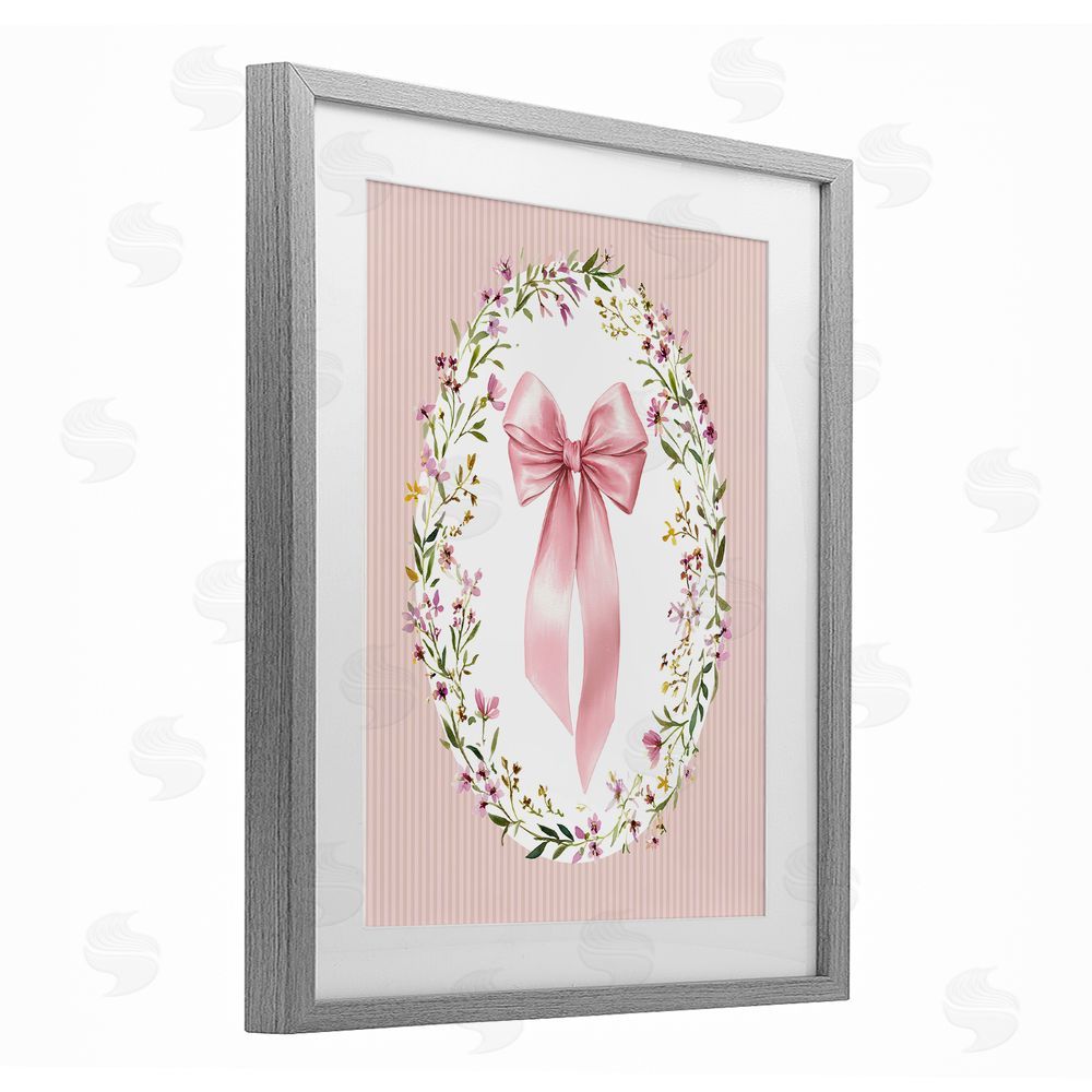 Christine Simpson Art Ribbon with Oval Florals Gray Framed Print Under Glass Wall Art