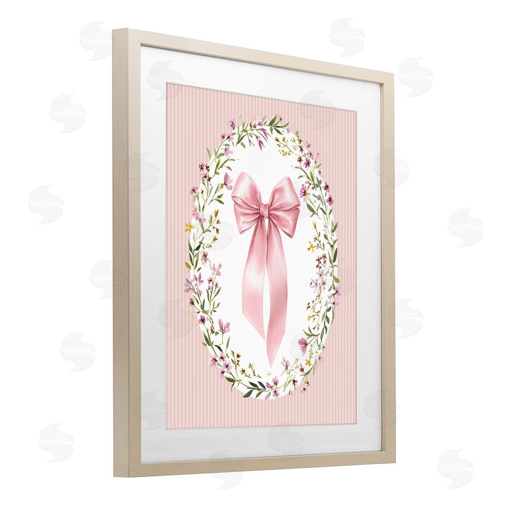 Christine Simpson Art Ribbon with Oval Florals Brown Framed Print Under Glass Wall Art