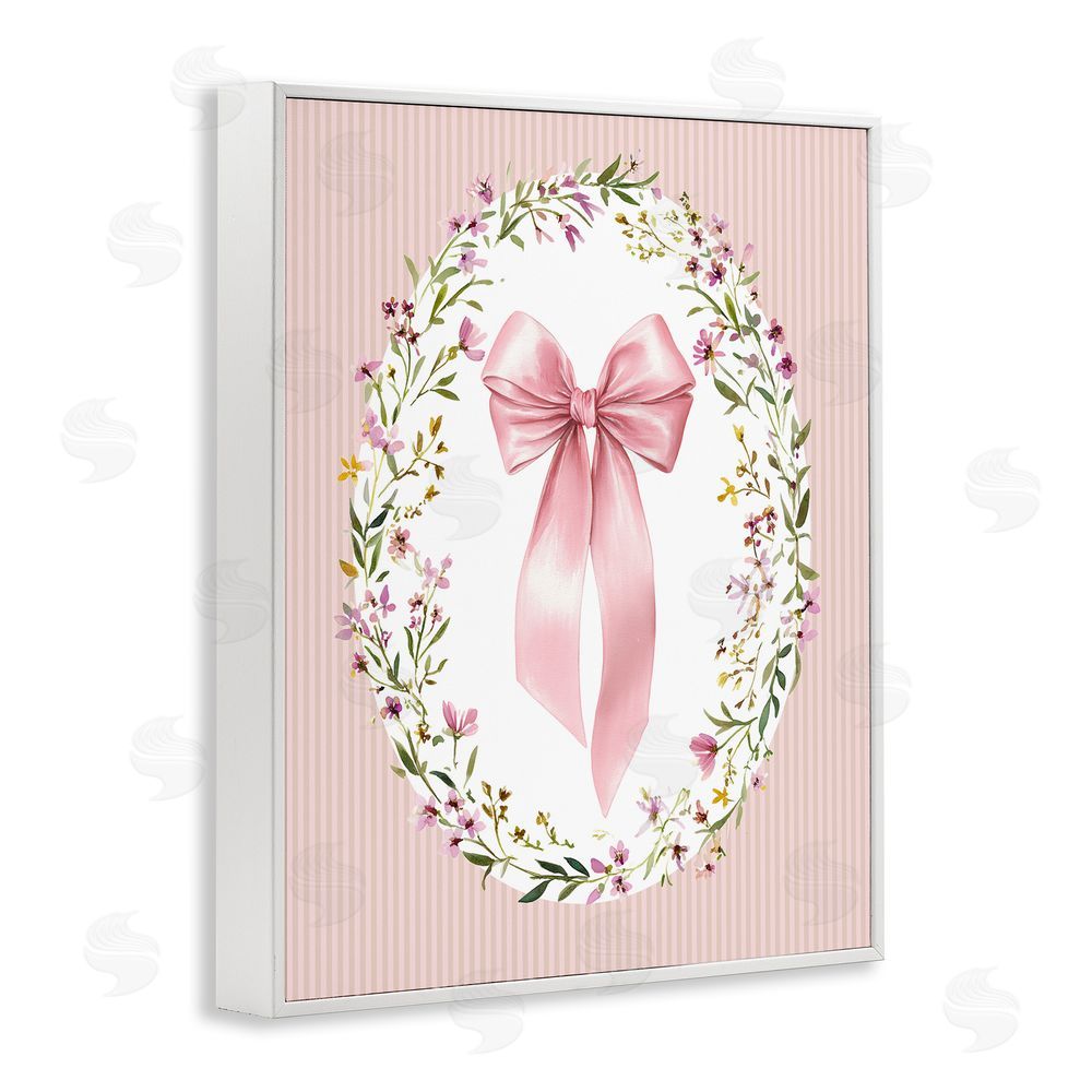Christine Simpson Art Ribbon with Oval Florals White Framed Giclee Wall Art Print