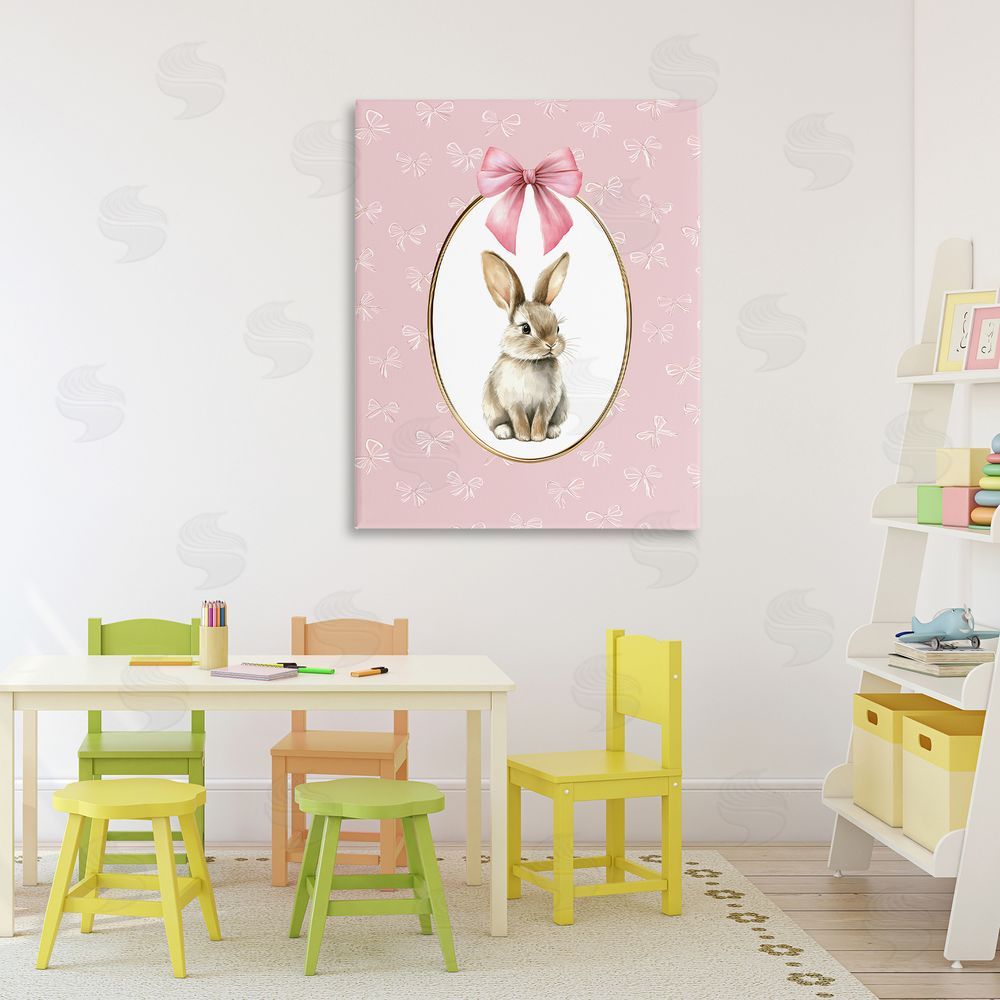 Christine Simpson Art Ribbon Border Bunny Stretched Canvas Wall Art Print in Room