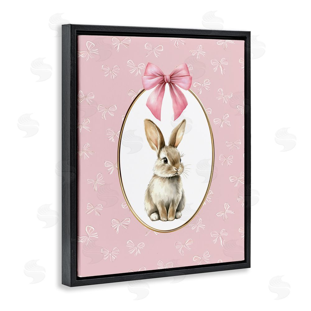 Christine Simpson Art Ribbon Border Bunny Black Floating Frame Canvas Wall Art Print
