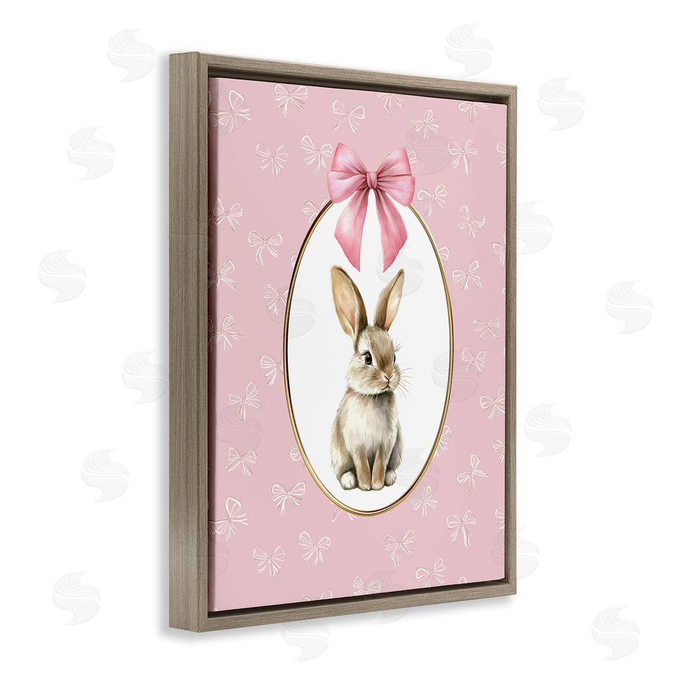 Christine Simpson Art Ribbon Border Bunny Brown Floating Frame Canvas Wall Art Print