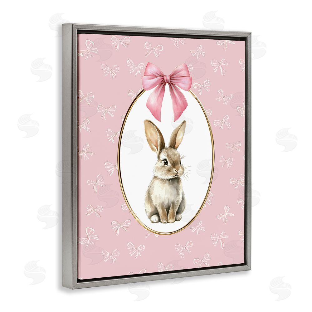 Christine Simpson Art Ribbon Border Bunny Gray Floating Frame Canvas Wall Art Print