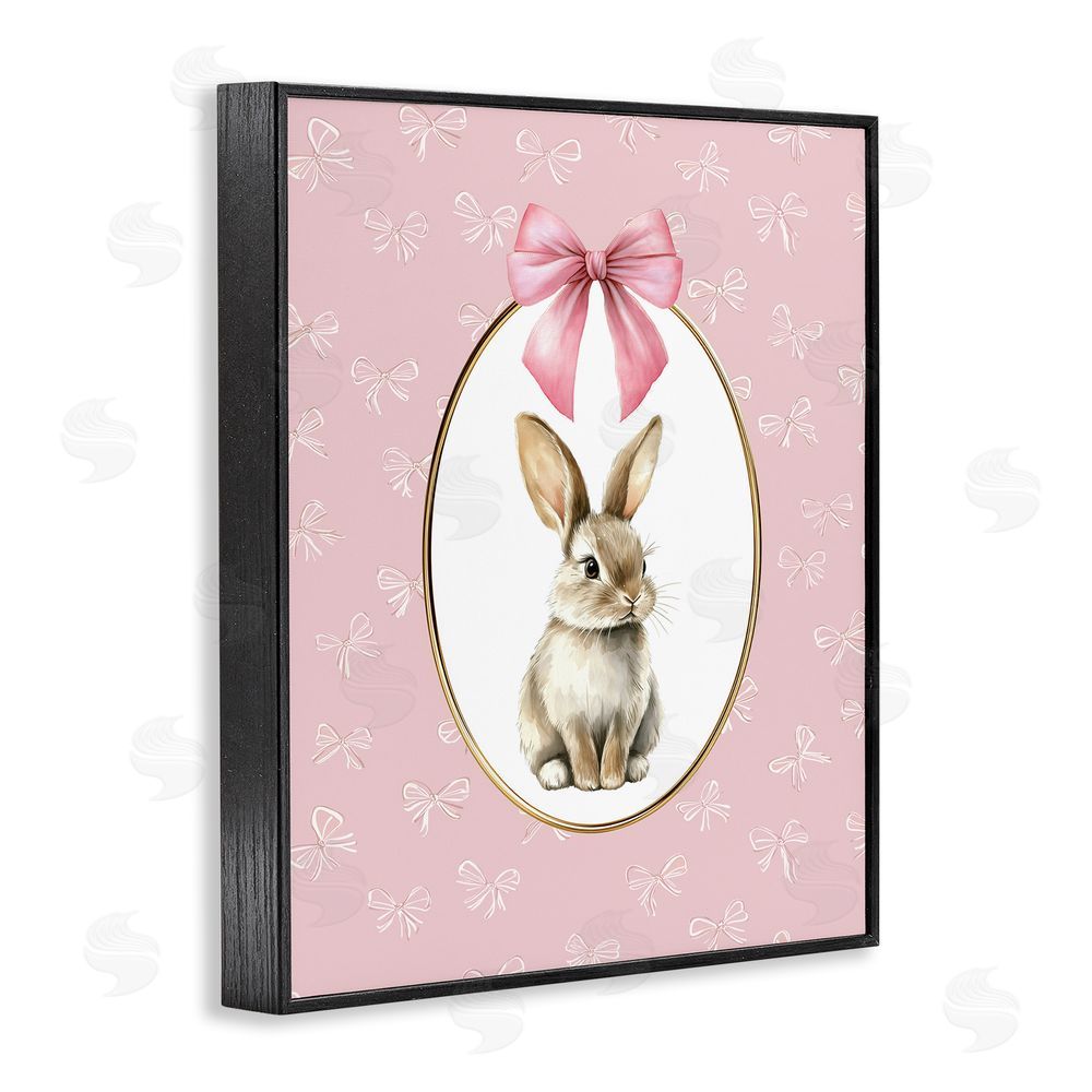 Christine Simpson Art Ribbon Border Bunny Black Framed Giclee Wall Art Print