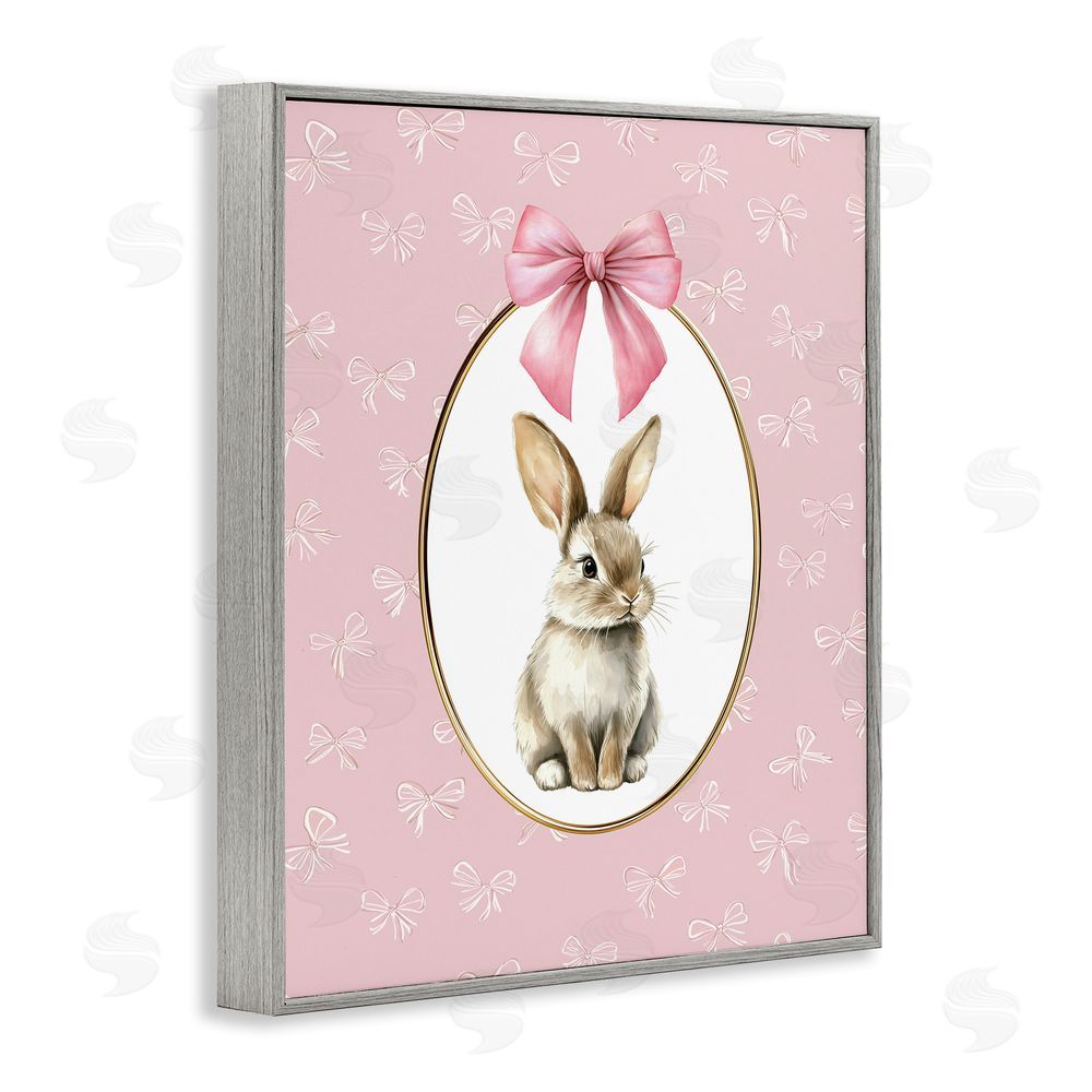 Christine Simpson Art Ribbon Border Bunny Gray Framed Giclee Wall Art Print