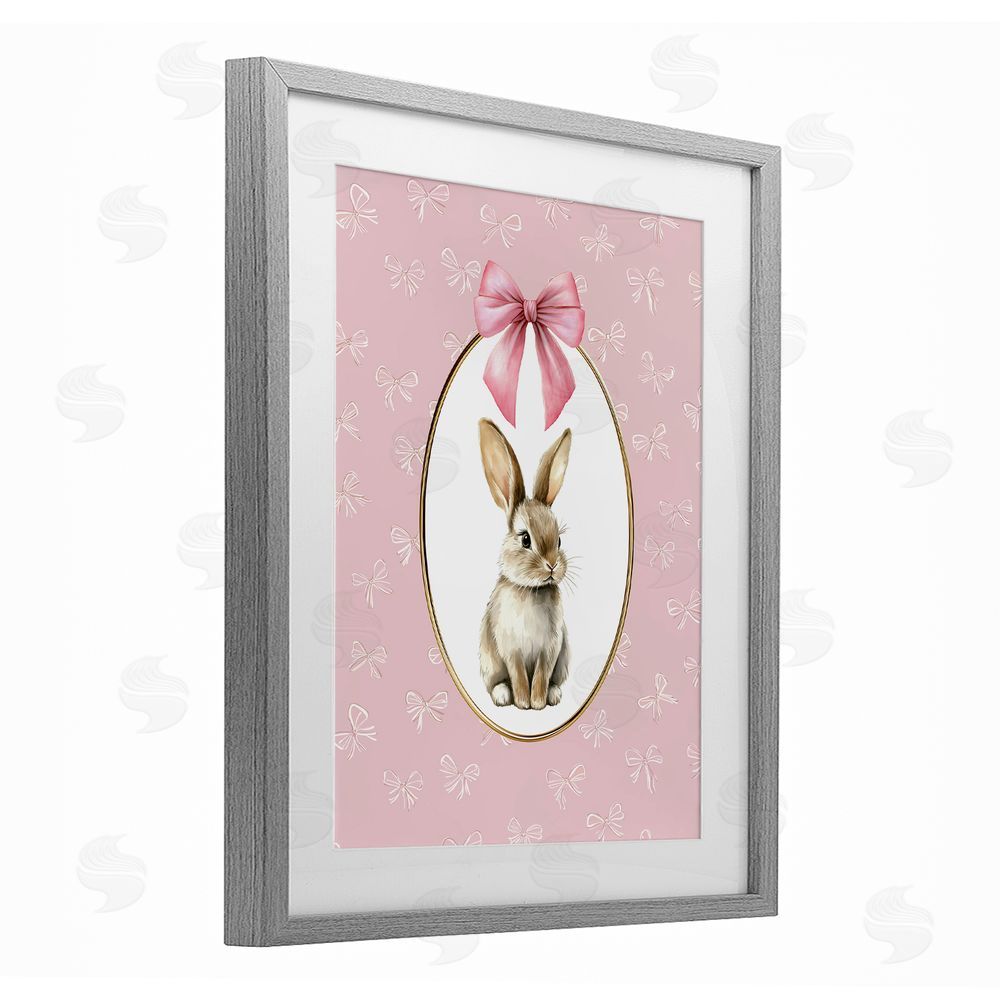 Christine Simpson Art Ribbon Border Bunny Gray Framed Print Under Glass Wall Art