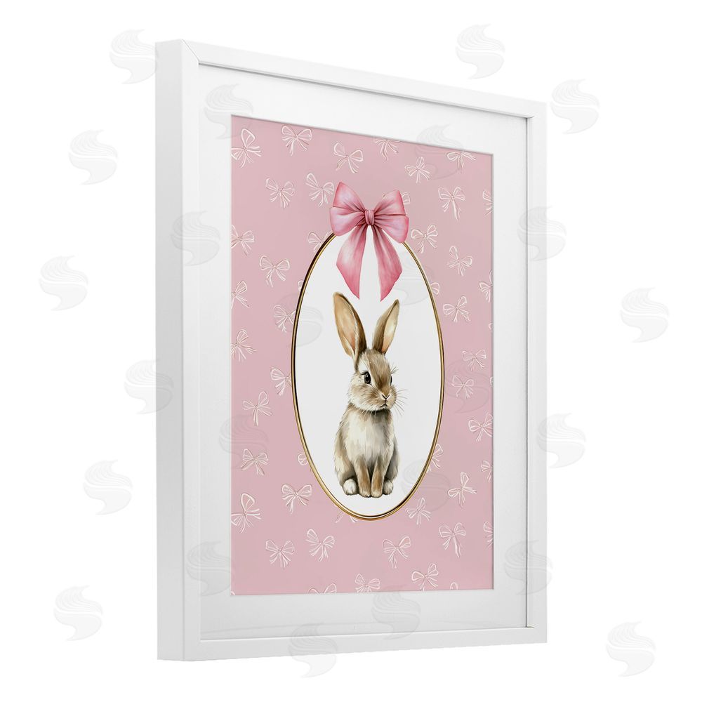 Christine Simpson Art Ribbon Border Bunny White Framed Print Under Glass Wall Art