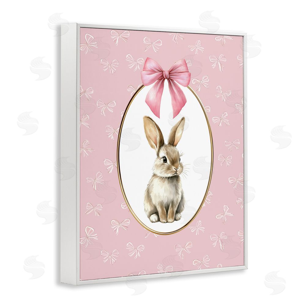 Christine Simpson Art Ribbon Border Bunny White Framed Giclee Wall Art Print