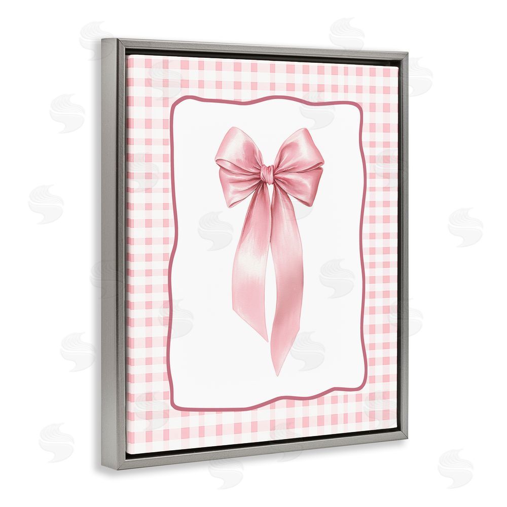 Christine Simpson Art Pink Gingham Ribbon Gray Floating Frame Canvas Wall Art Print