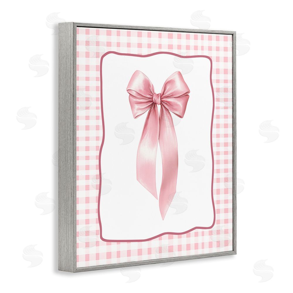 Christine Simpson Art Pink Gingham Ribbon Gray Framed Giclee Wall Art Print