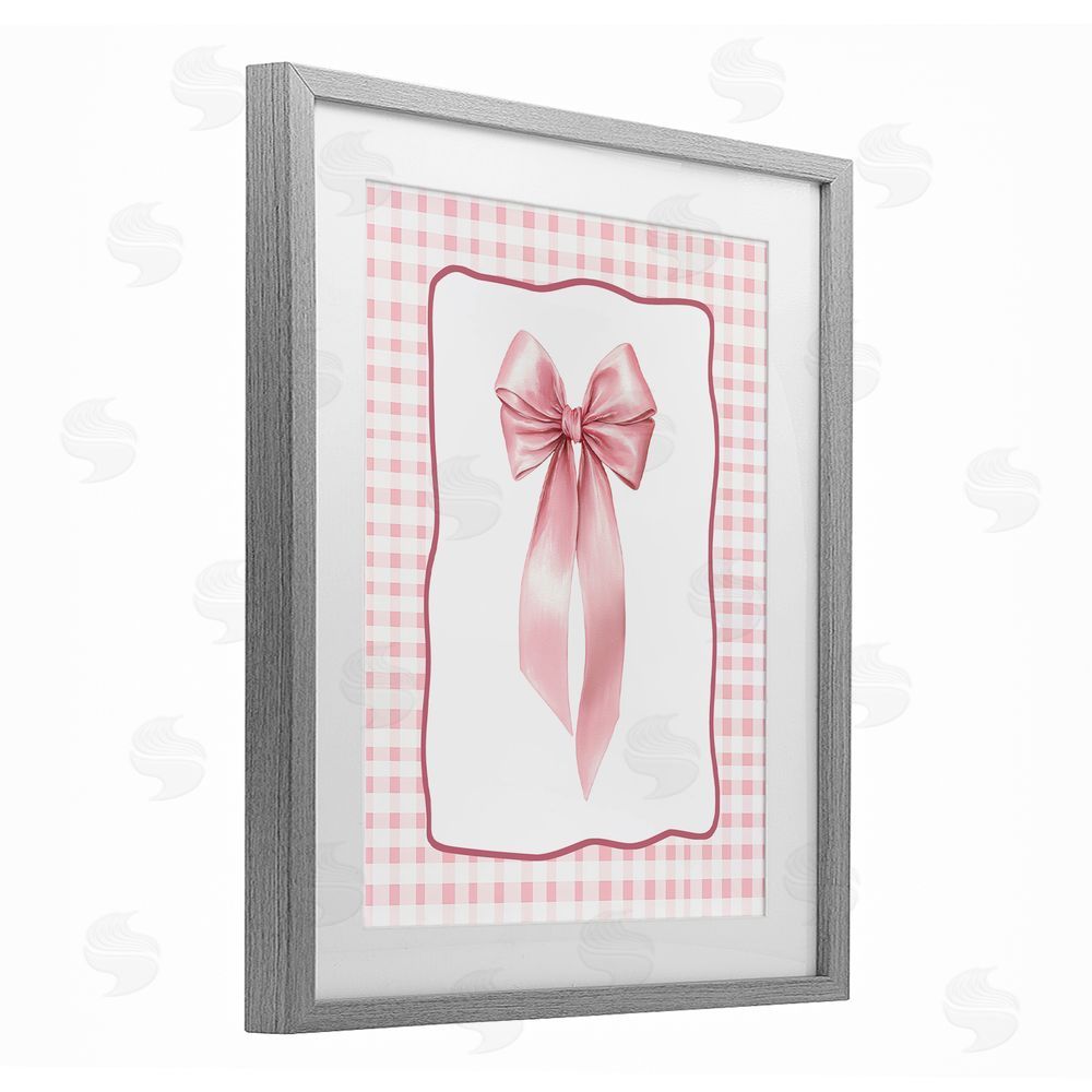 Christine Simpson Art Pink Gingham Ribbon Gray Framed Print Under Glass Wall Art
