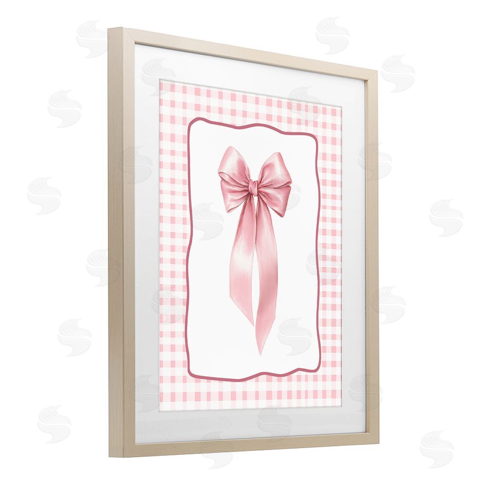 Christine Simpson Art Pink Gingham Ribbon Brown Framed Print Under Glass Wall Art